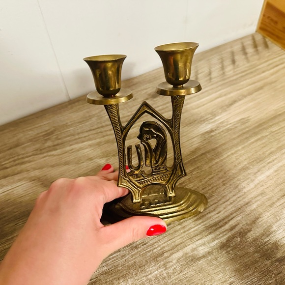 Vintage Brass SHABBAT candleholder Made In Israel 5” tall - Picture 4 of 6